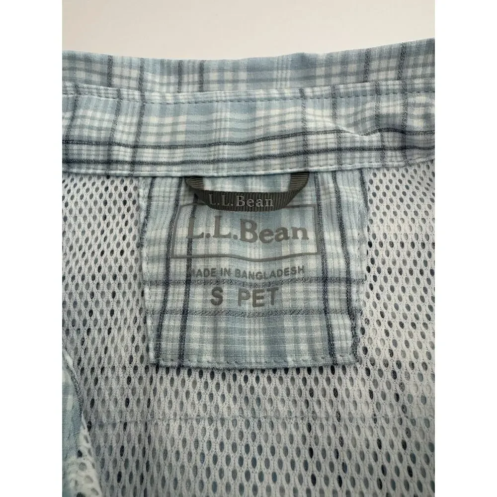 LL Bean Woman’s Tropicwear Shirt Size Small Short Sleeve Sky Blue Plaid - Picture 8 of 12